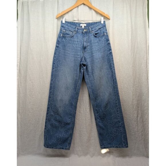 FOREVER 21 Denim - Forever 21 women's size 26 wide leg high rise smiley face jeans medium wash J2